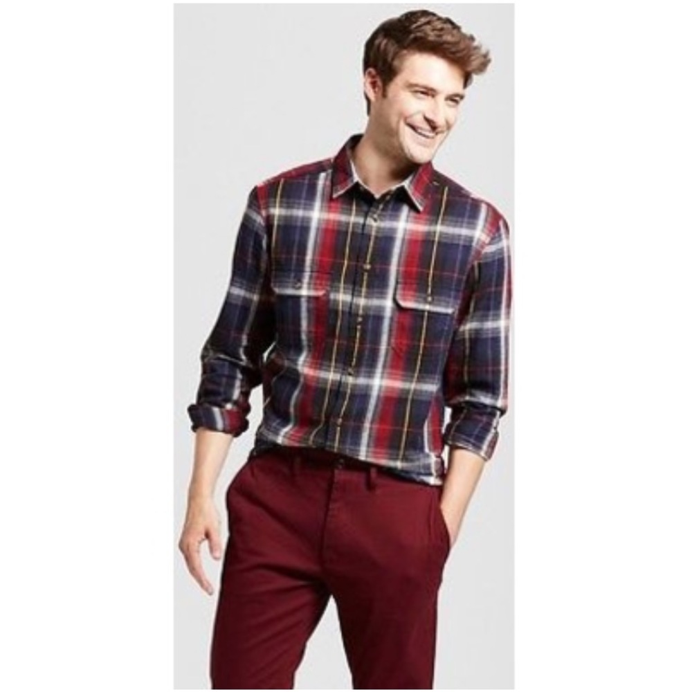 Men’s Standard Fit Twill Plaid Flannel Shirt XXL